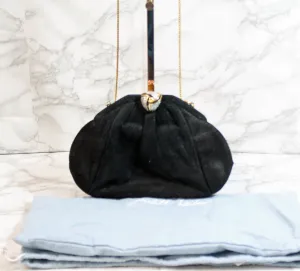Judith Leiber Purse: Black Suede Rhinestone Clutch Shoulder Bag