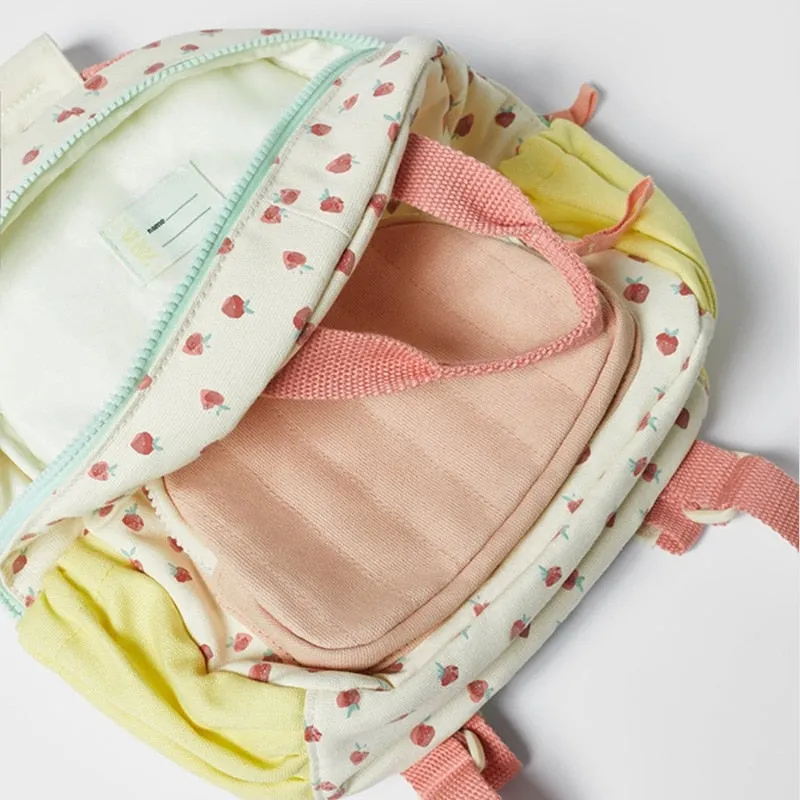 Kid Customized Name Strawberry Print Schoolbag Gift