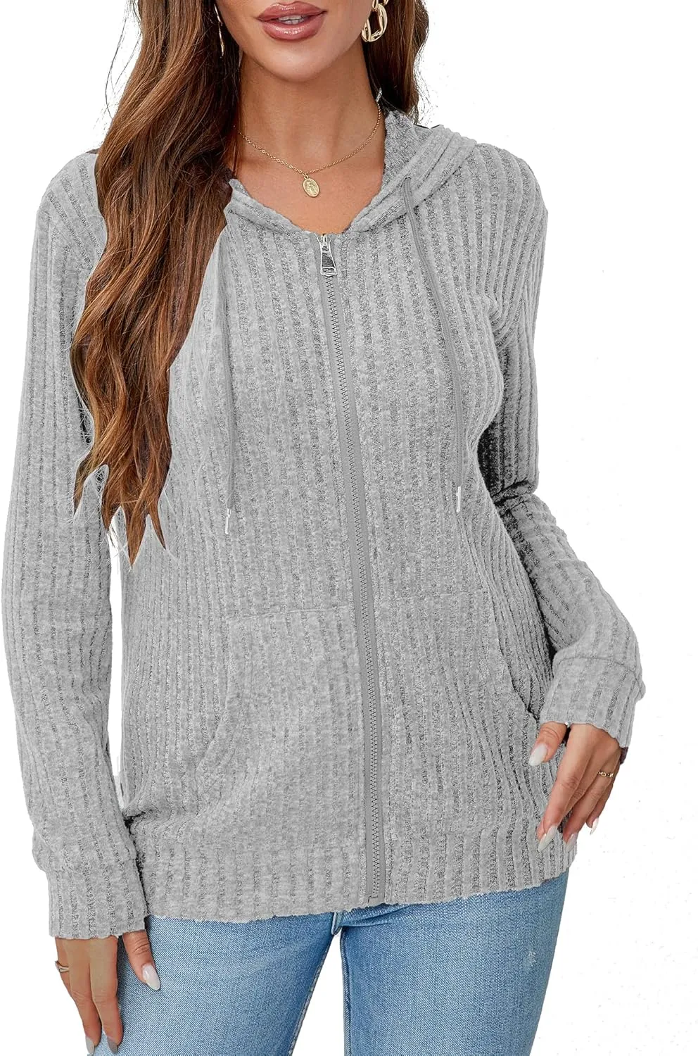 Lightweight Women's Hooded Zipper Sweatshirt Fashion Sports Hooded Sweatshirt Women's Pit Stripe Zipper Sweater