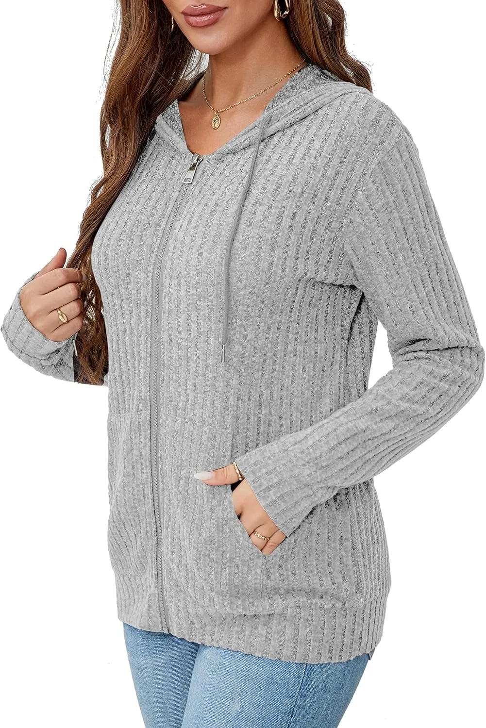 Lightweight Women's Hooded Zipper Sweatshirt Fashion Sports Hooded Sweatshirt Women's Pit Stripe Zipper Sweater