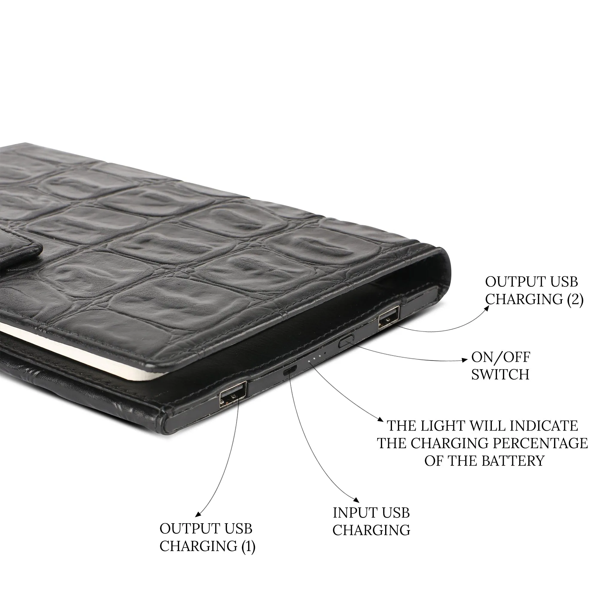 LT Smart Leather Notebook with Power Bank (5000 mAh) | Diary with Power Bank | Color: Crocotail Black