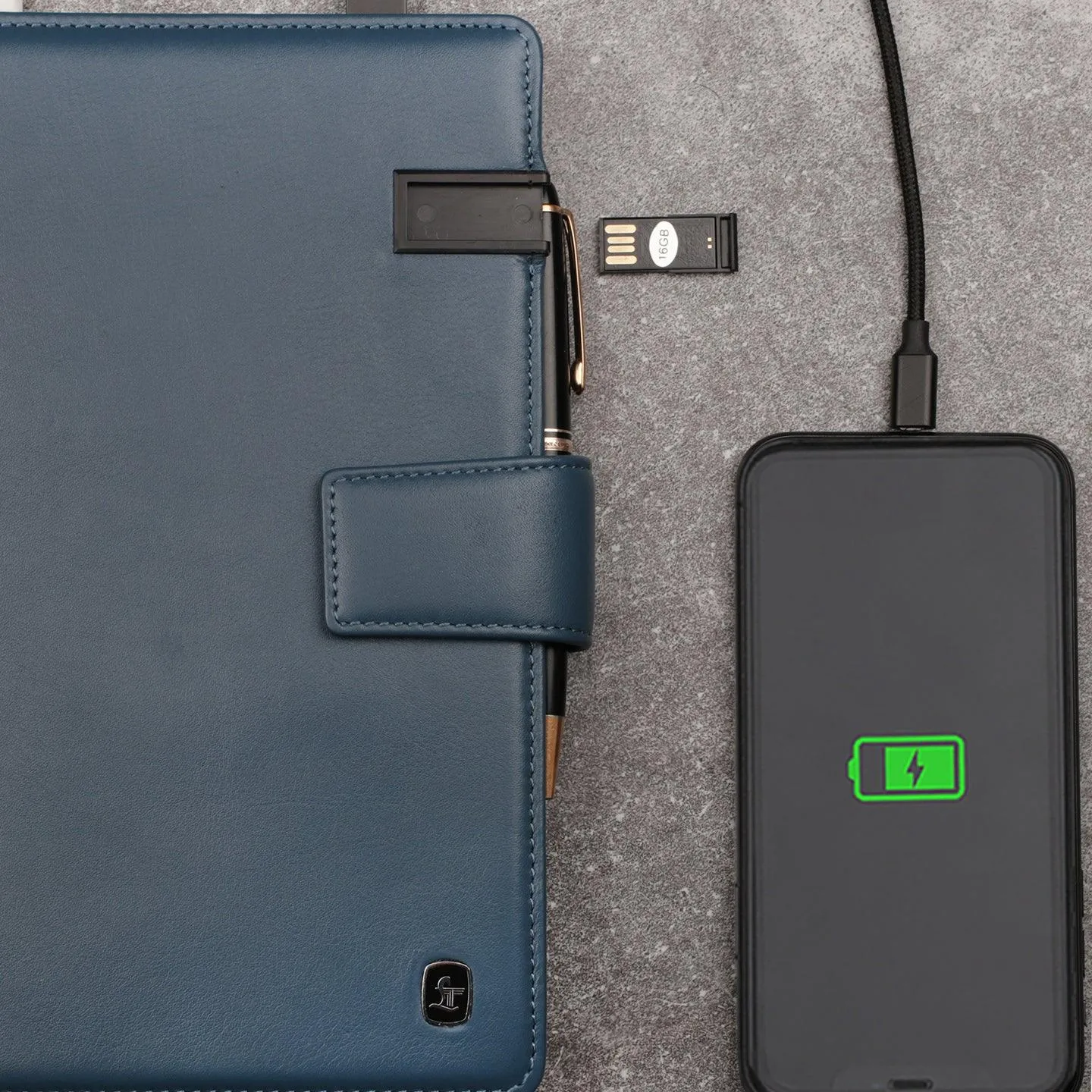 LT Smart Notebook 2.0 Wireless Charging & 16 Gb Pen Drive With Power Bank (5000 mAh) | I phone Wireless Charger | Smart Notebook with Power Bank | Color: Blue, Brown, Black, Red