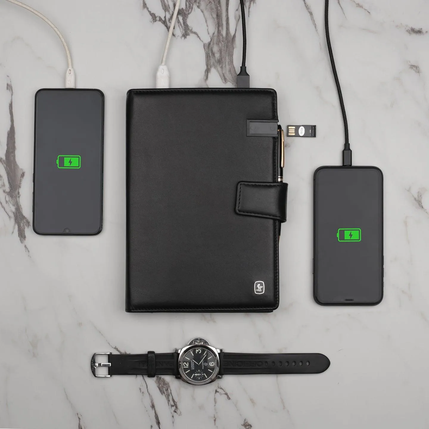 LT Smart Notebook 2.0 Wireless Charging & 16 Gb Pen Drive With Power Bank (5000 mAh) | I phone Wireless Charger | Smart Notebook with Power Bank | Color: Blue, Brown, Black, Red