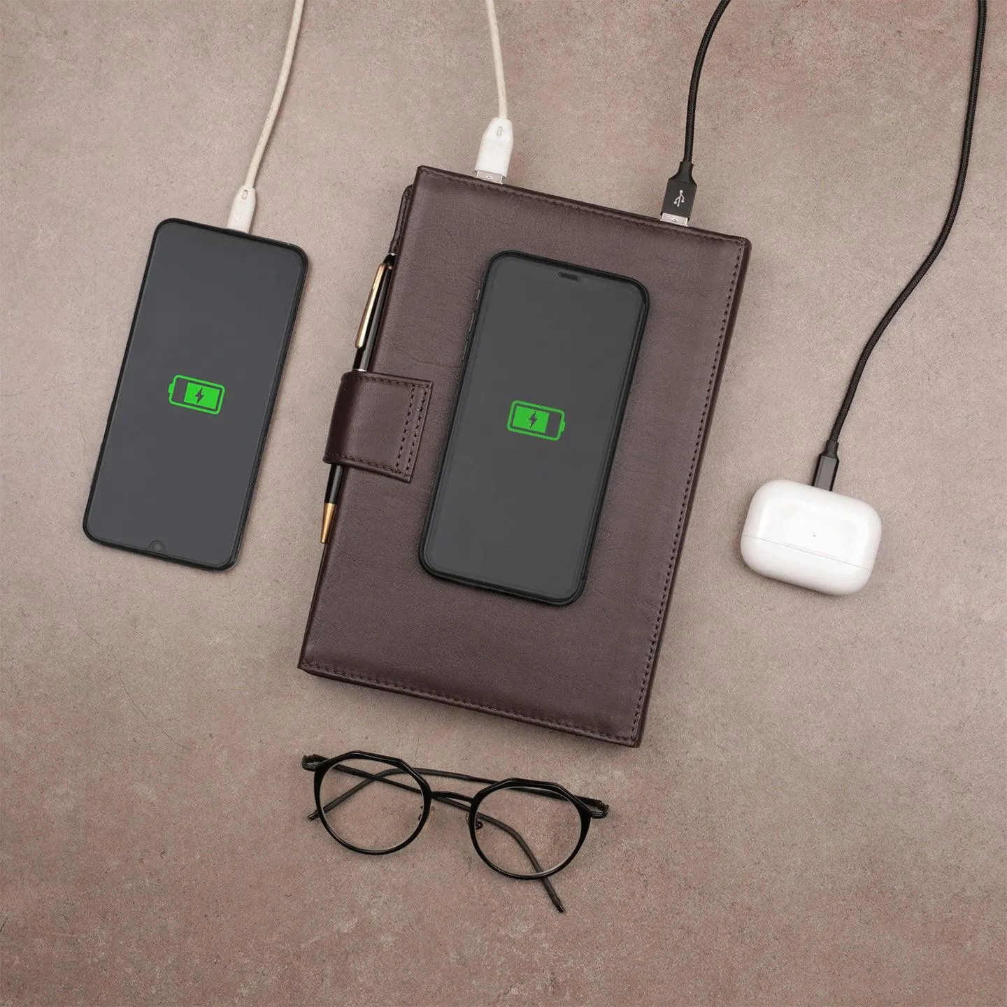 LT Smart Notebook 2.0 Wireless Charging & 16 Gb Pen Drive With Power Bank (5000 mAh) | I phone Wireless Charger | Smart Notebook with Power Bank | Color: Blue, Brown, Black, Red