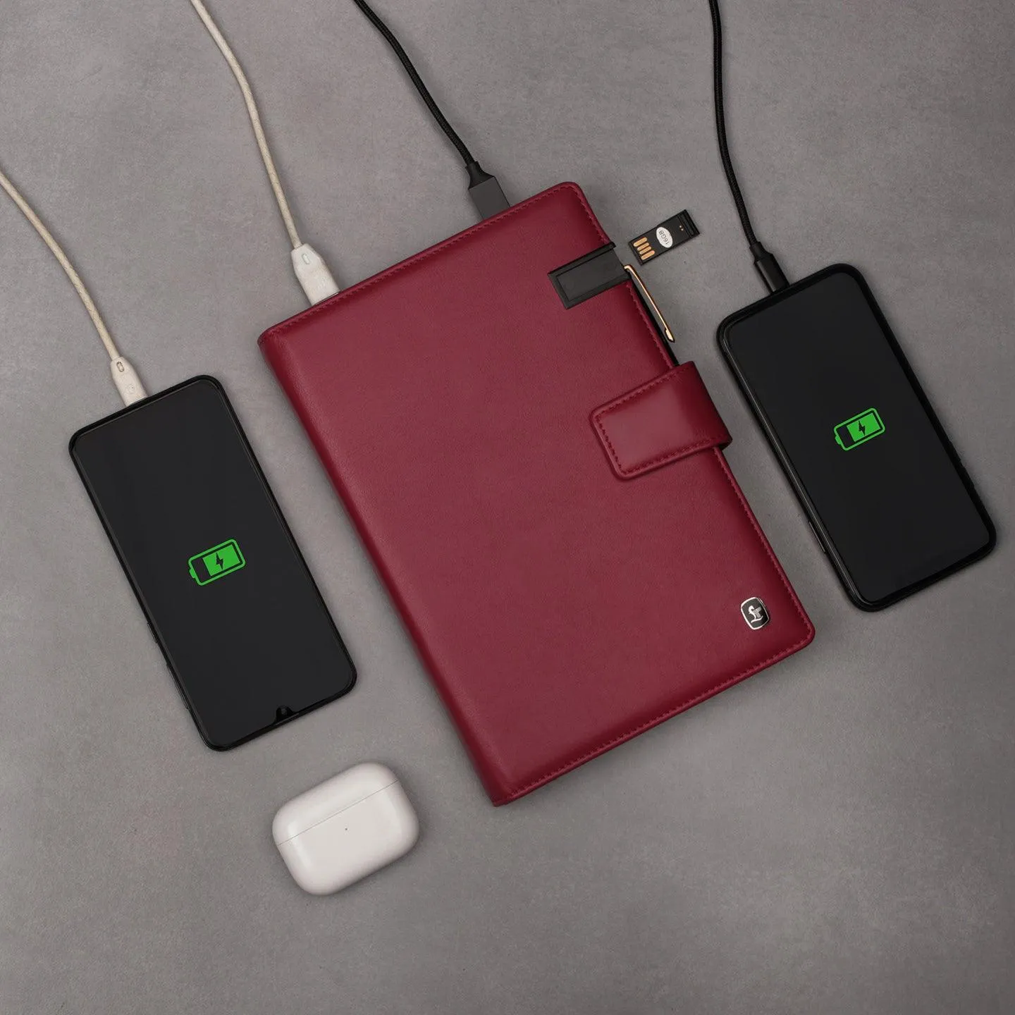 LT Smart Notebook 2.0 Wireless Charging & 16 Gb Pen Drive With Power Bank (5000 mAh) | I phone Wireless Charger | Smart Notebook with Power Bank | Color: Blue, Brown, Black, Red