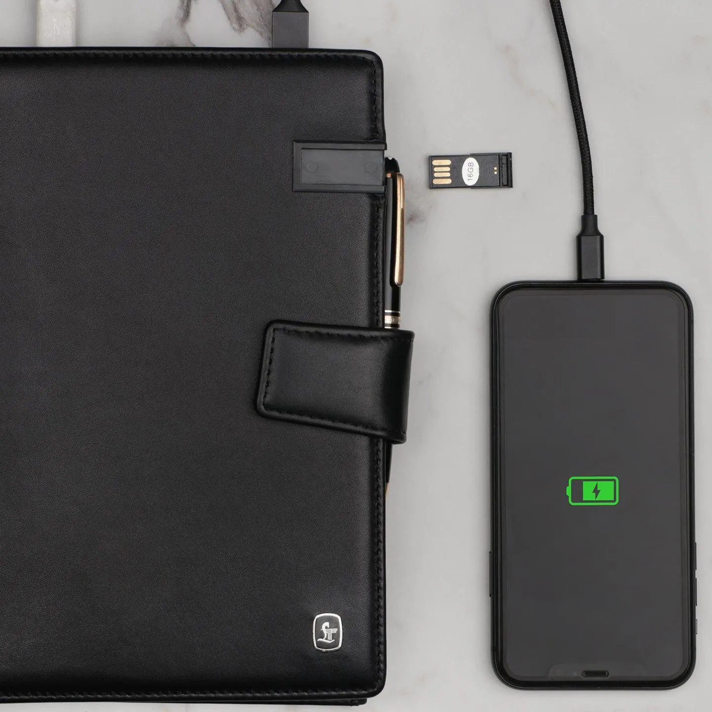 LT Smart Notebook 2.0 Wireless Charging & 16 Gb Pen Drive With Power Bank (5000 mAh) | I phone Wireless Charger | Smart Notebook with Power Bank | Color: Blue, Brown, Black, Red
