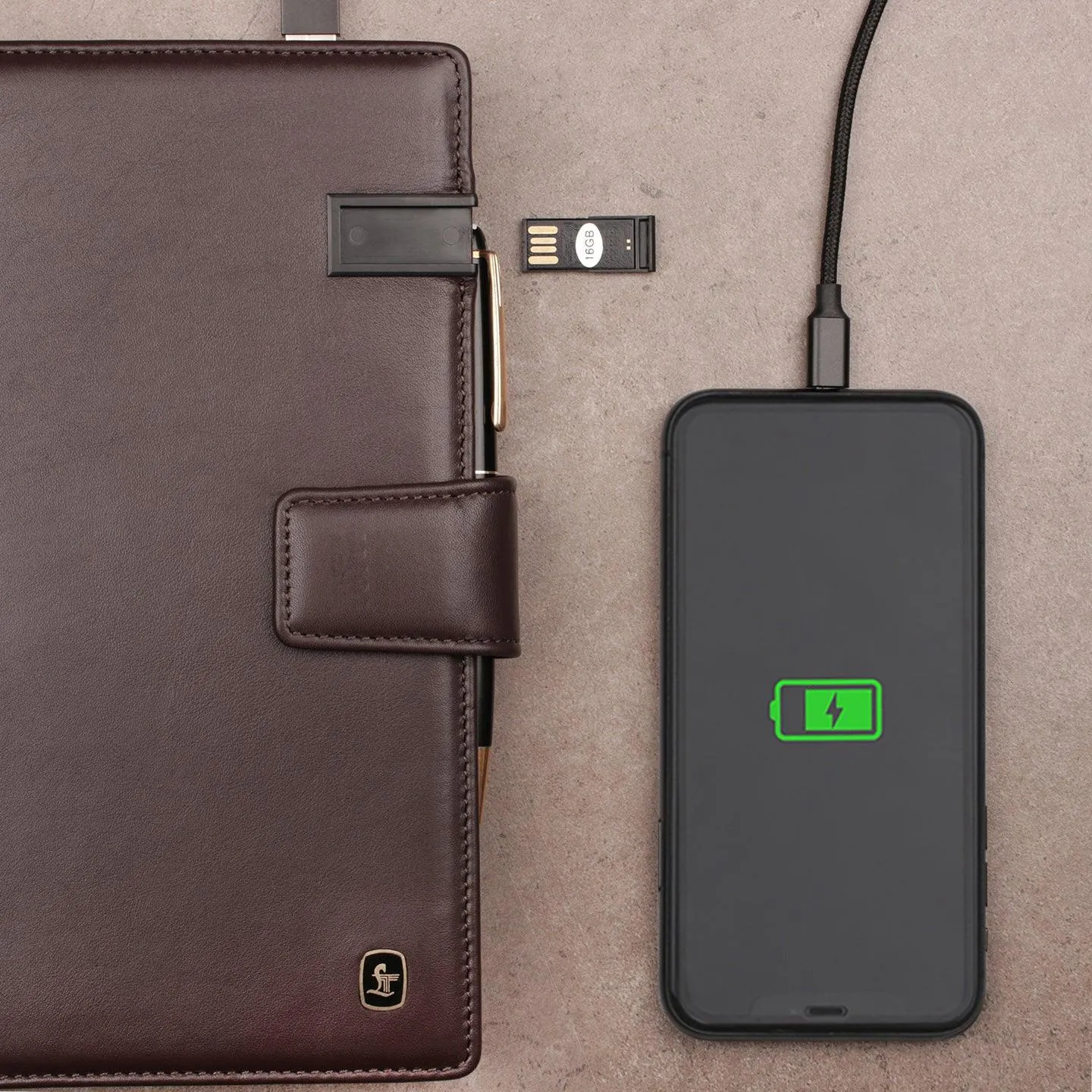 LT Smart Notebook 2.0 Wireless Charging & 16 Gb Pen Drive With Power Bank (5000 mAh) | I phone Wireless Charger | Smart Notebook with Power Bank | Color: Blue, Brown, Black, Red