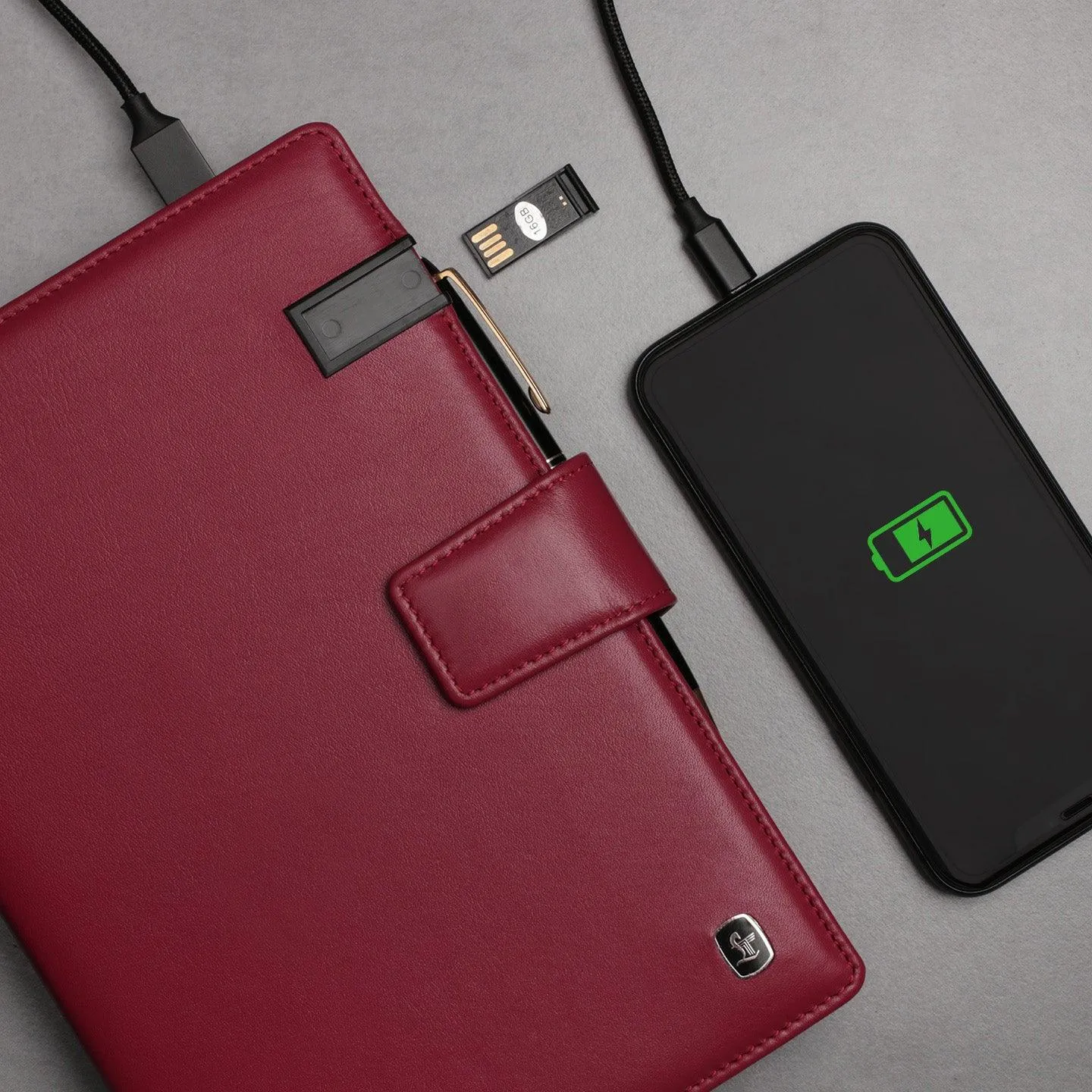 LT Smart Notebook 2.0 Wireless Charging & 16 Gb Pen Drive With Power Bank (5000 mAh) | I phone Wireless Charger | Smart Notebook with Power Bank | Color: Blue, Brown, Black, Red
