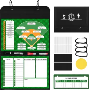 Magnetic Baseball Lineup Board, Collapsible Professional Softball & Baseball Lineup Board for Dugout, Baseball Clipboard for Coaches with 40 Magnetic Lineup Cards and High-End Markers (Leather Cover)