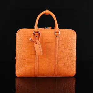 Mens Crocodile Skin Leather Travel Duffel Bag Orange