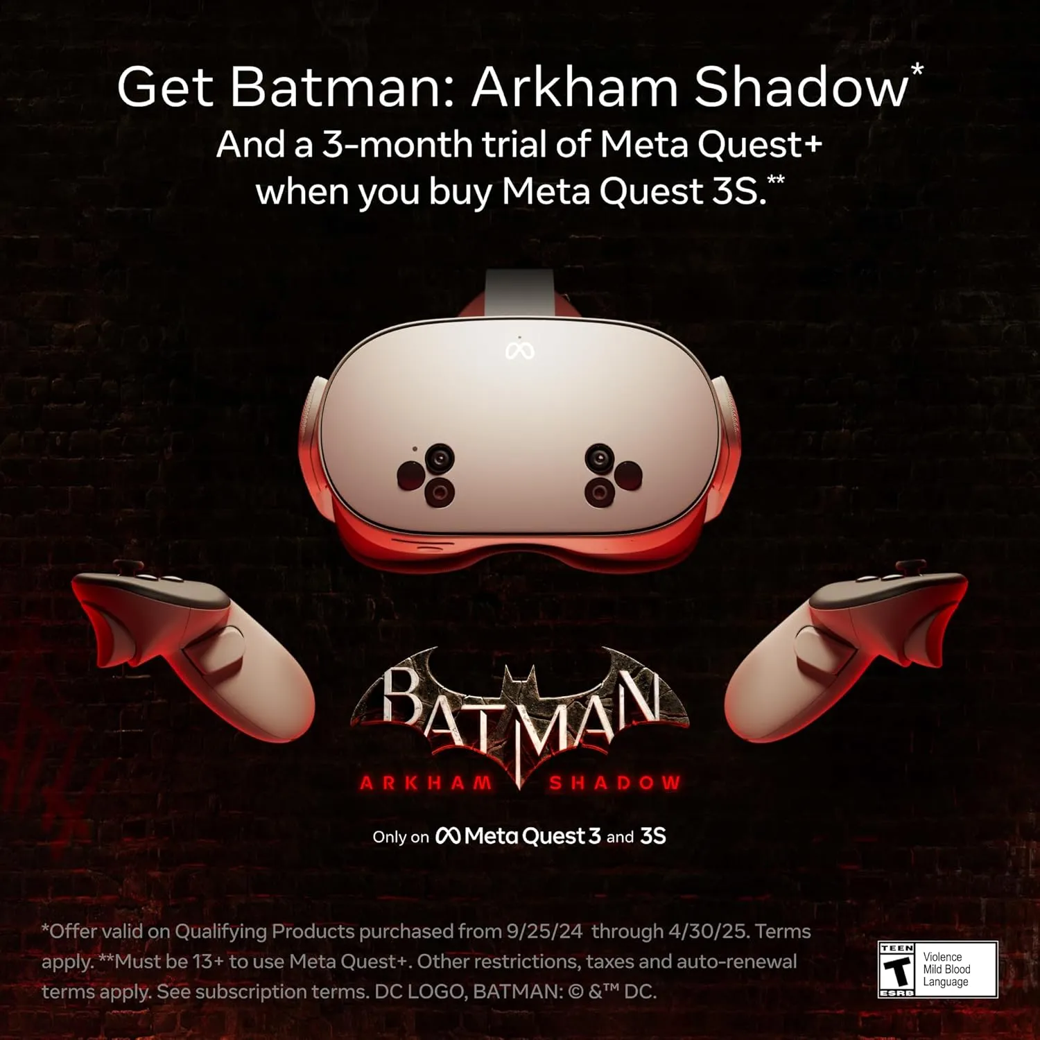 Meta Quest 3S 128GB  Get Batman: Arkham Shadow and a 3-Month Trial of Meta Horizon  Included  All-in-One Headset