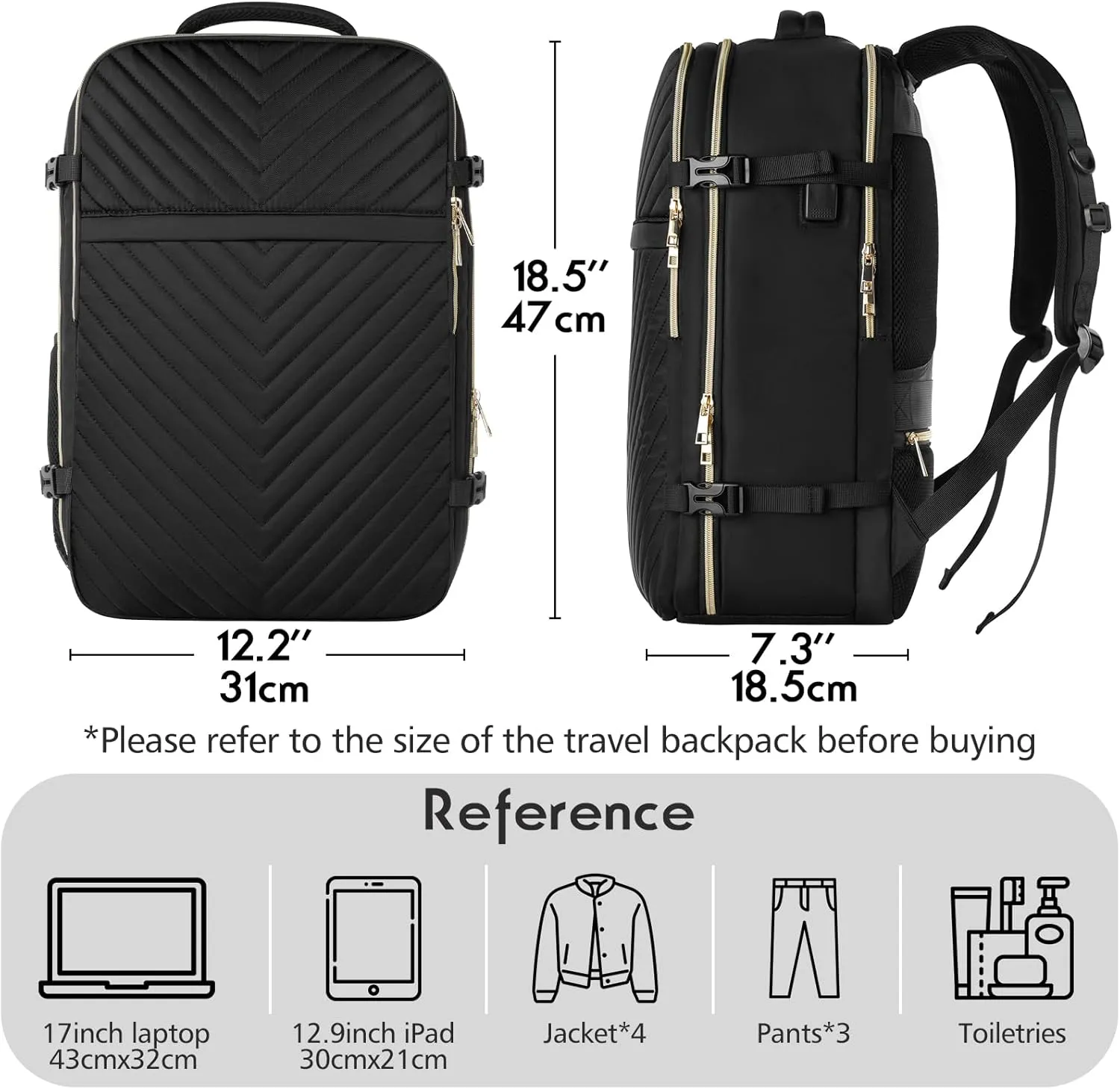 MOMUVO Carry On Backpack for Women,Flight Approved Large Travel Laptop Backpack Water Resistant Luggage Travel Bag for Weekender Business, Black-1