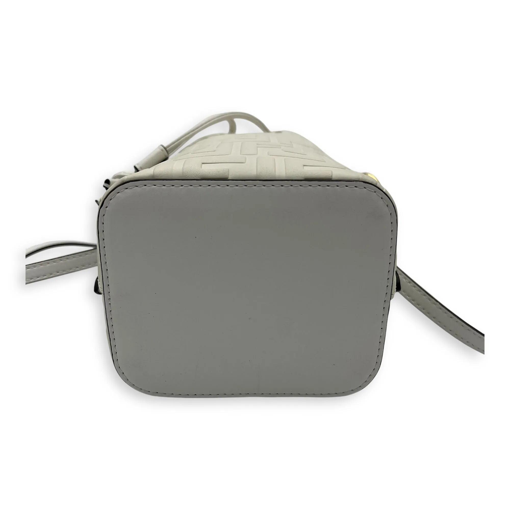 Mon Tresor Mini White Bucket Bag in Calfskin, Gold hardware
