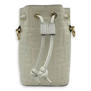 Mon Tresor Mini White Bucket Bag in Calfskin, Gold hardware