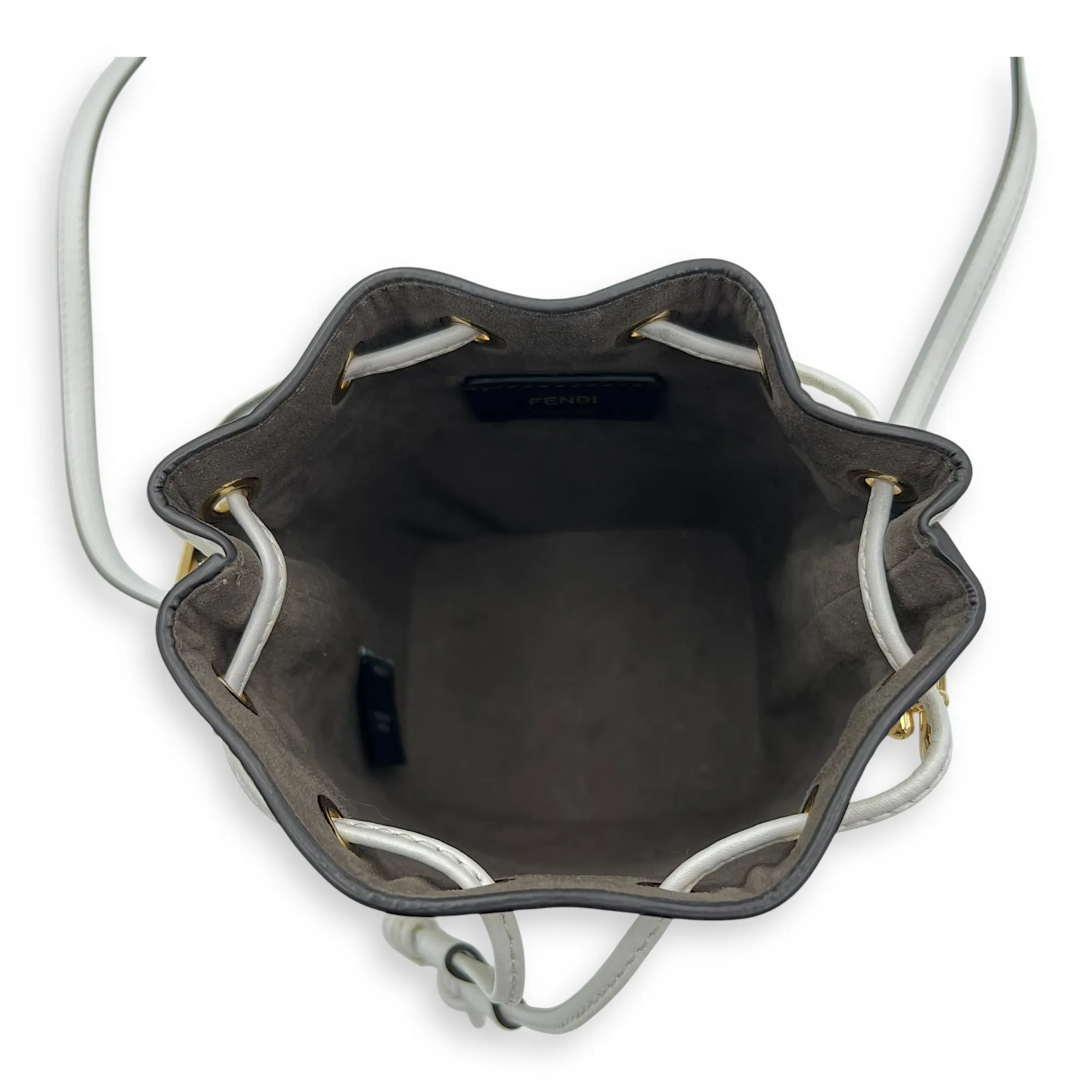 Mon Tresor Mini White Bucket Bag in Calfskin, Gold hardware