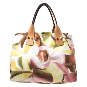 Multicolor Printed Canvas and Leather Tote
