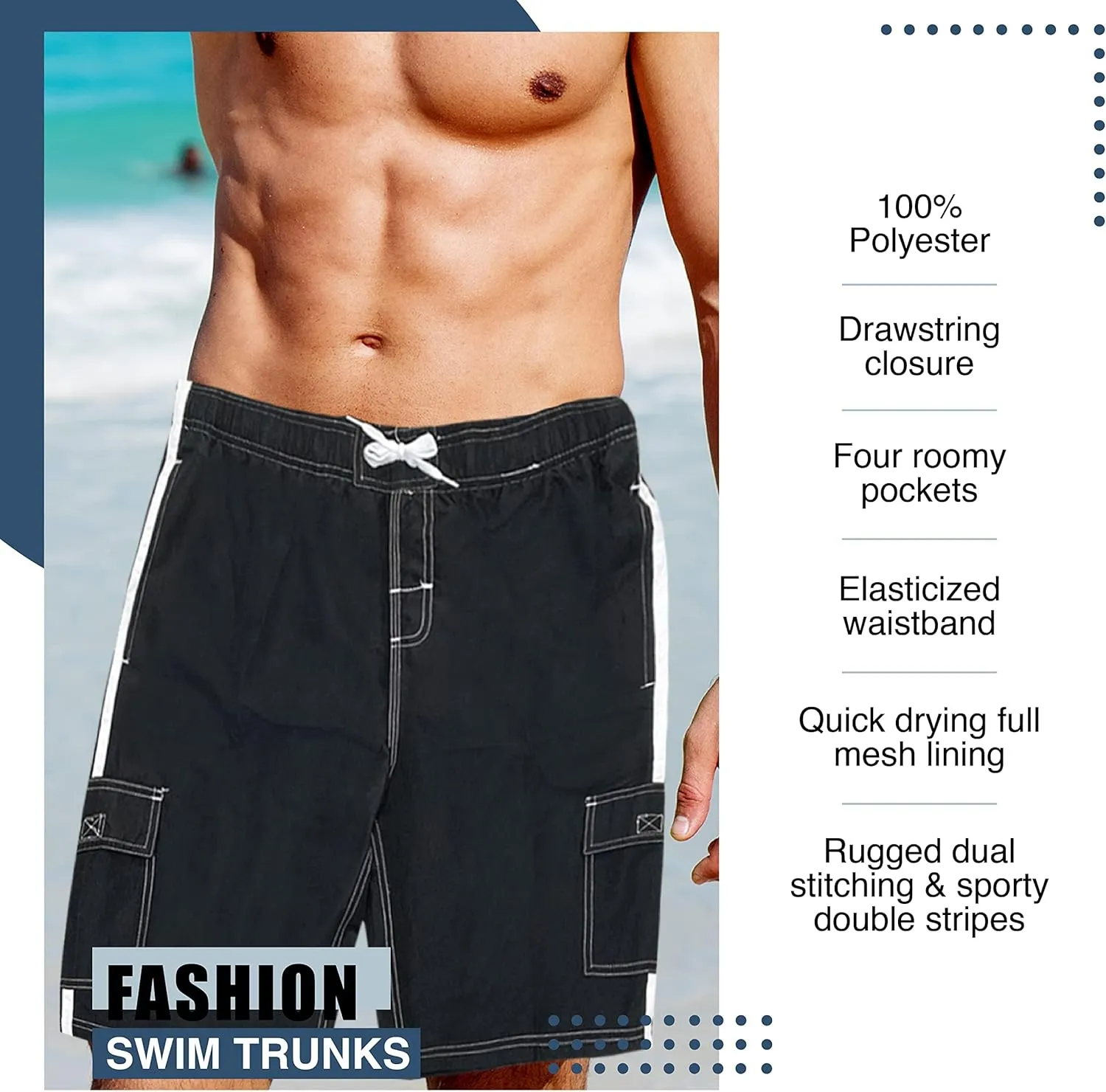 NORTY Mens Big Extended Size Swim Trunks - Mens Plus King Size Swimsuit Thru 5X