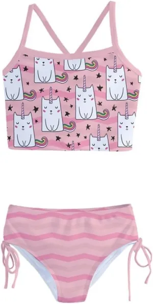PattyCandy Little Girls Bathing Suit Cute Lion Owls & Giraffe Animals Print Tankini Swimsuit Size 2-16