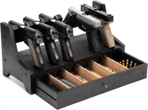 Pistol Rack Gun Safe, Real Wood Handgun Rack Holder for Gun Cabinet Accessories, Rustic Style Gun Rack Organizer for Nightstand, Gifts for Men