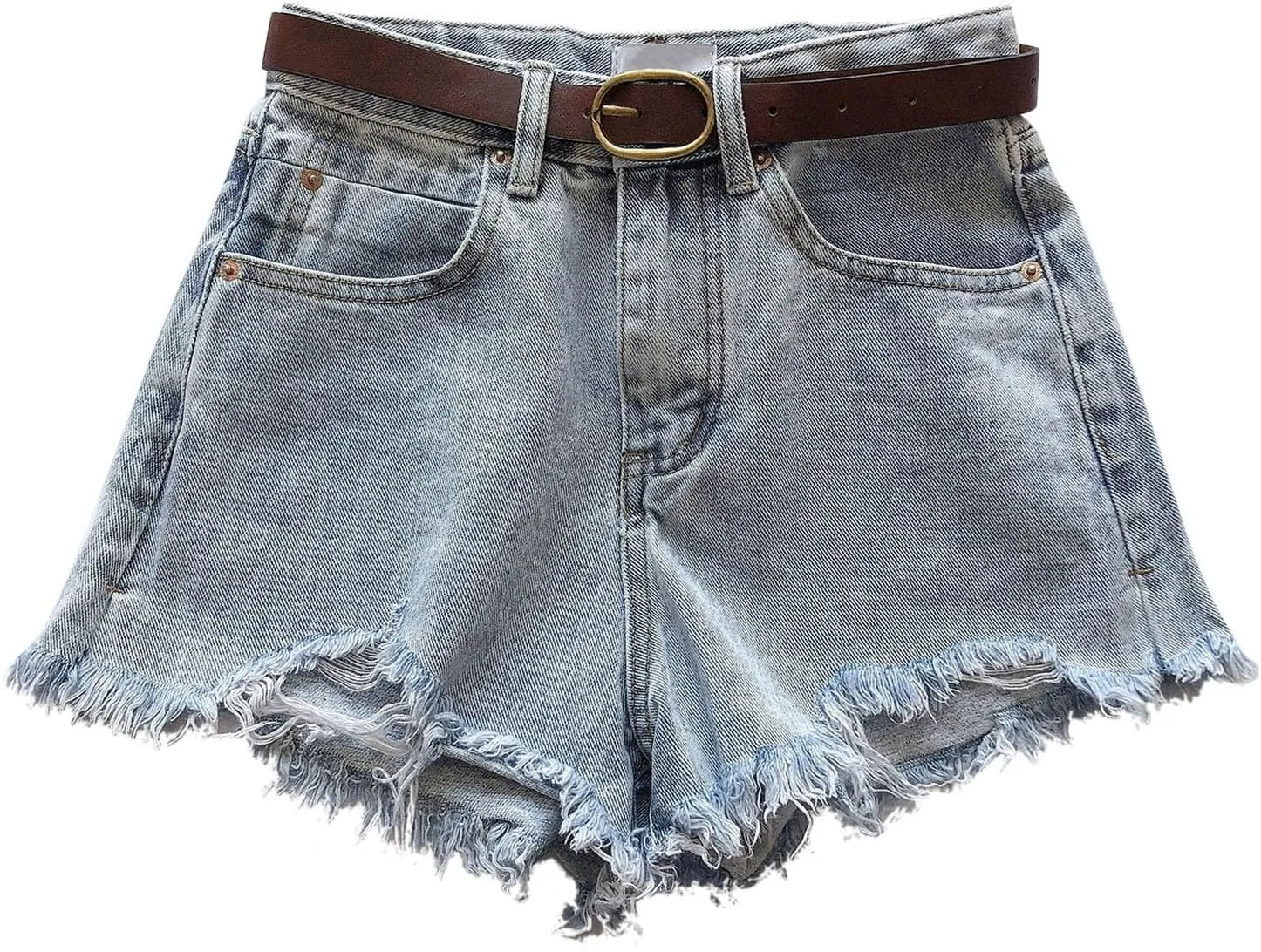 Refined Raw Edge Pure Color Denim for Women Chic Big Hem High Waisted Loose Fit Shorts with Pockets Outside Walking
