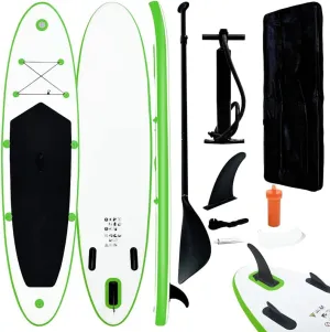 Robust and Inflatable Stand Up Paddle Board Set for Water Activities, Includes Oar and High-Pressure Hand Pump, Green and White