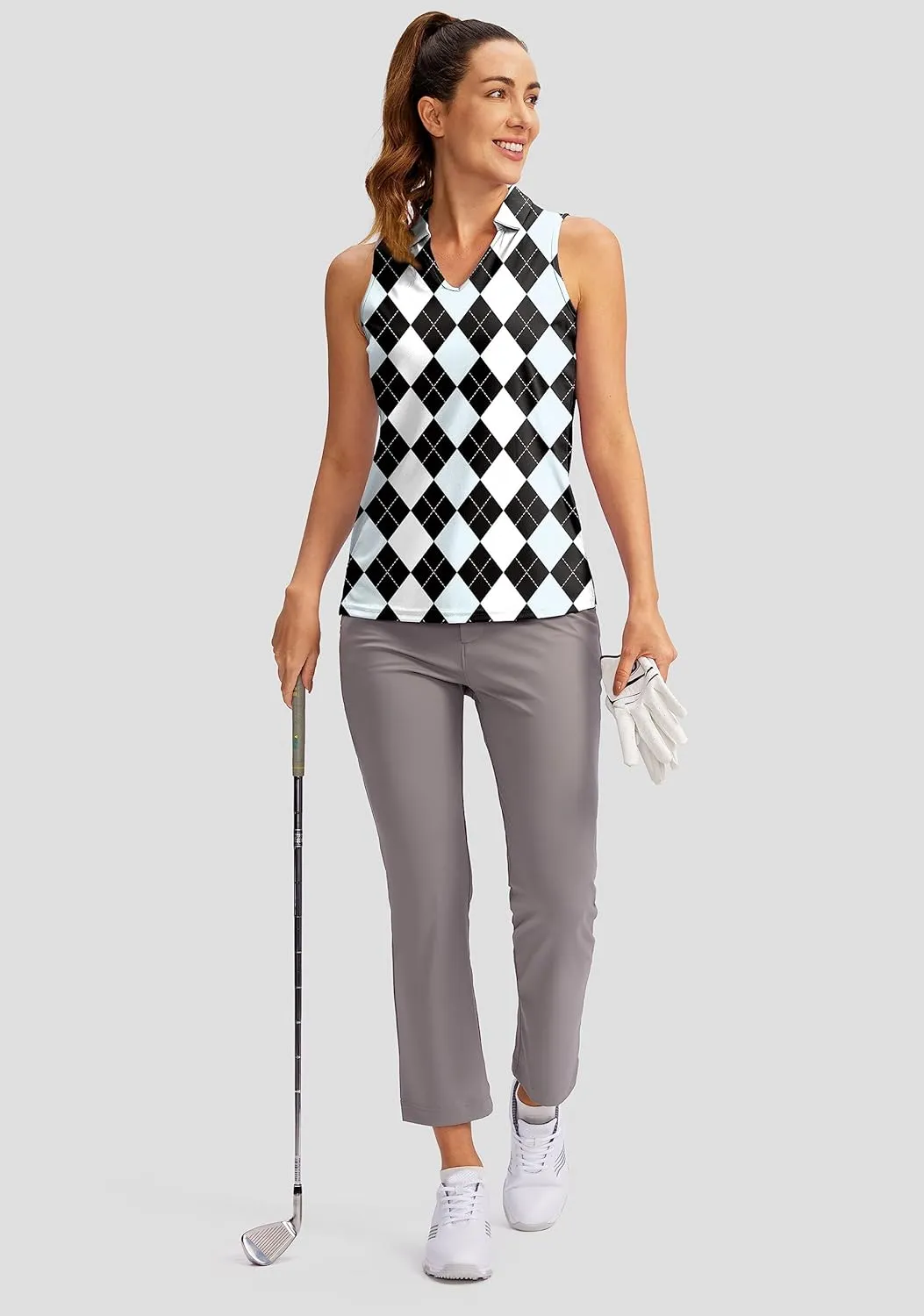 SANTINY Women's Sleeveless Golf Shirt V-Neck Tennis Tank Tops Collared Golf Polo Shirts for Women
