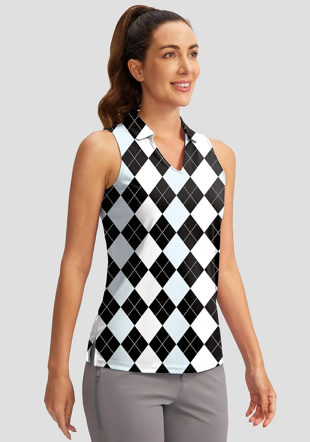 SANTINY Women's Sleeveless Golf Shirt V-Neck Tennis Tank Tops Collared Golf Polo Shirts for Women