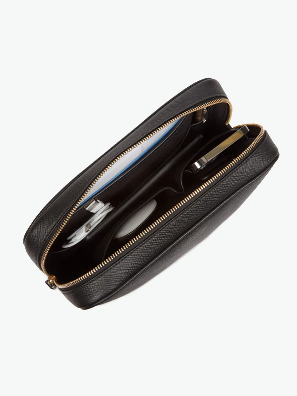 Smythson Leather Tech Accessories Pouch Black