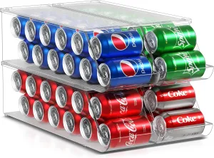 Sorbus Can Dispenser for Fridge with Lids  8 Pc Stackable Soda Can Organizer & Drink Holder for Refrigerator  Holds 12 Cans Each, BPA-Free Clear Fridge Drink Organizer, 4-Pack