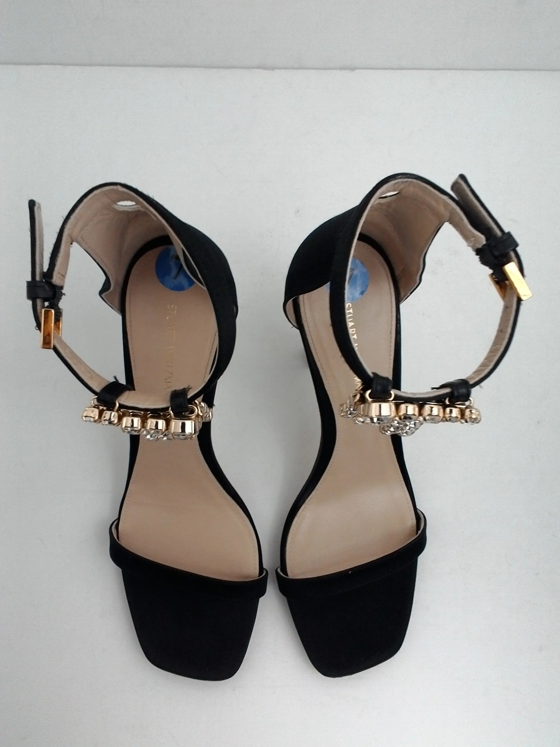 Stuart Weitzman Women's 100 Fringe Square Nudis Black Size 7 M