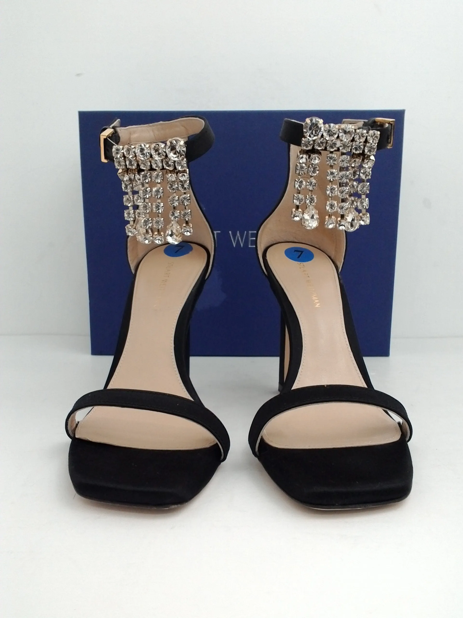 Stuart Weitzman Women's 100 Fringe Square Nudis Black Size 7 M