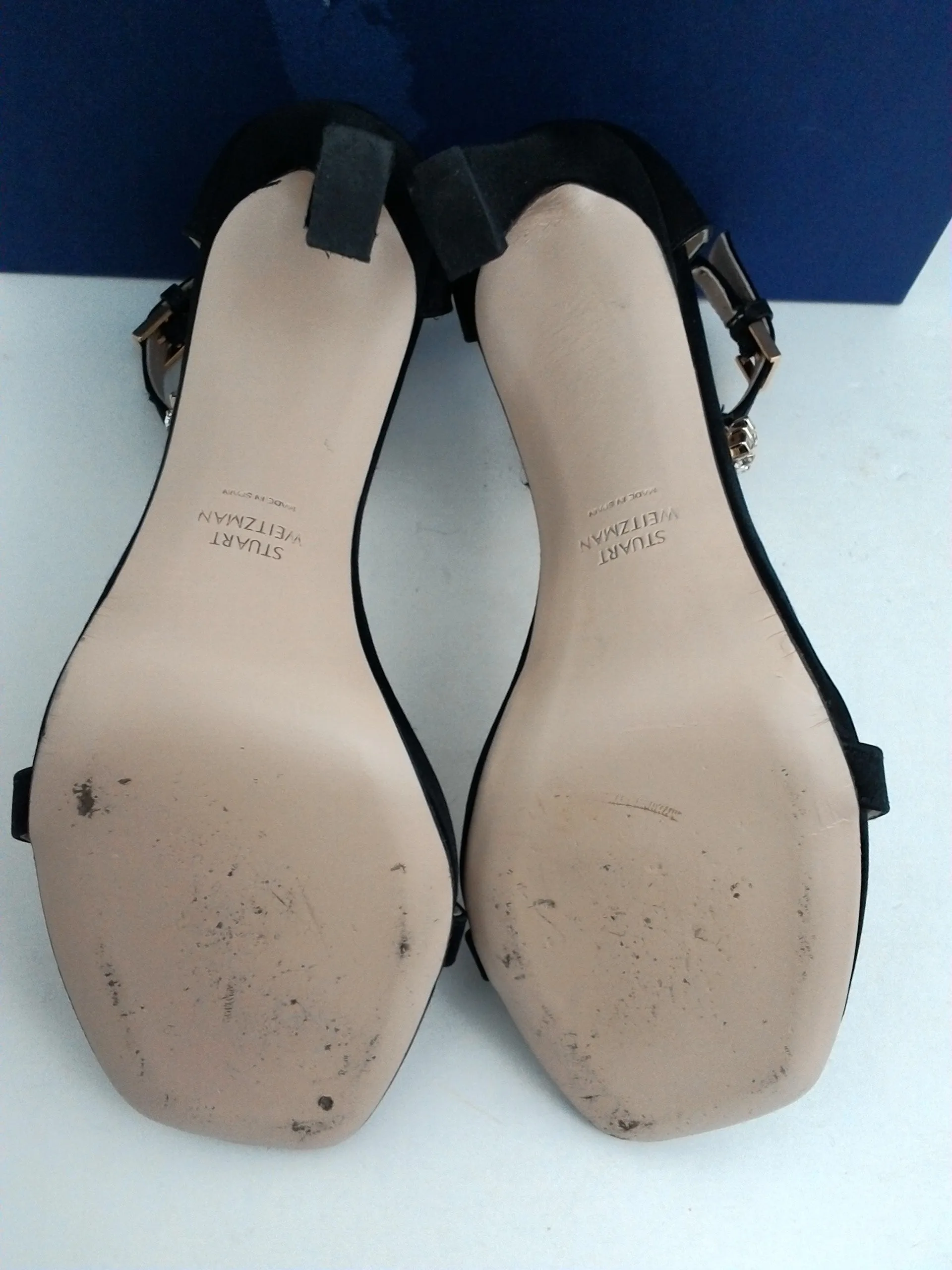 Stuart Weitzman Women's 100 Fringe Square Nudis Black Size 7 M