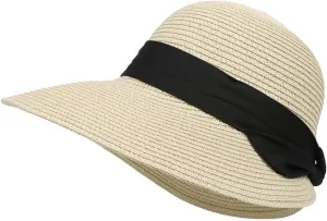 Summer Beach Sun Straw Hats for Women Wide Brim Packable Travel Bucket Hats UPF 50 