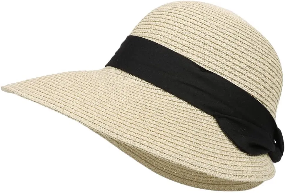 Summer Beach Sun Straw Hats for Women Wide Brim Packable Travel Bucket Hats UPF 50 