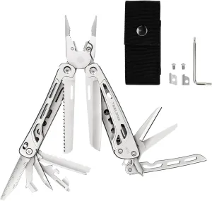 Teslong 18-in-1 EDC Multitool Pliers with Scissors, Pocket Knifes with Screwdrivers, Replaceable Wire Cutters and Saw with Self-locking, Outdoor, Survival, Camping, Stainless Steel, Gift for Men Dad