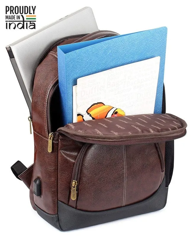 THE CLOWNFISH Fredrick 27 liters Faux Leather Unisex Laptop Backpack for 15.6 Inch Laptops (Hickory)