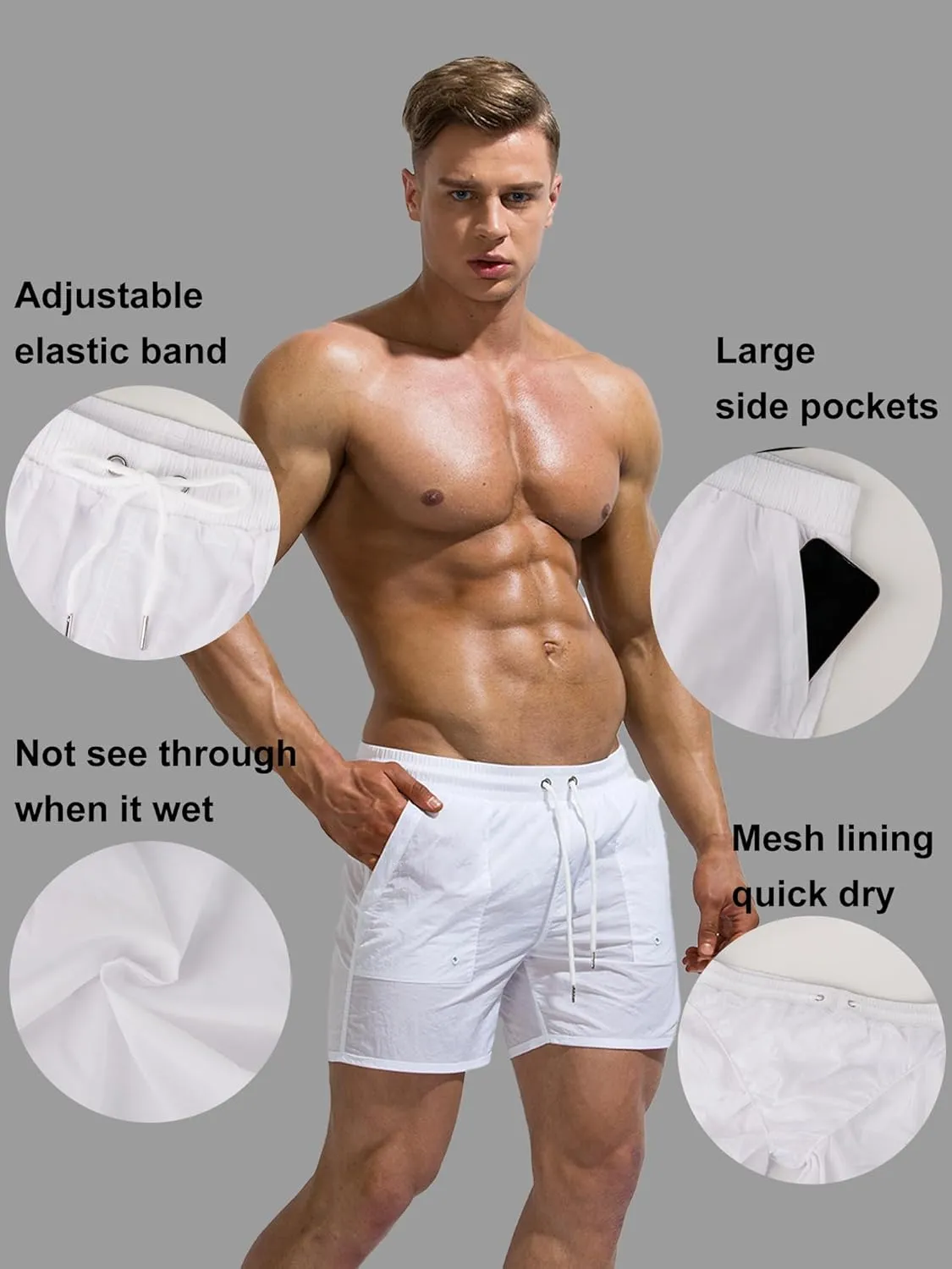 Tofern Mens Swim Trunk Quick Dry Board Shorts with Mesh Liner Pockets Swimsuit Men's Swim Shorts Drawstring Bathing Suit
