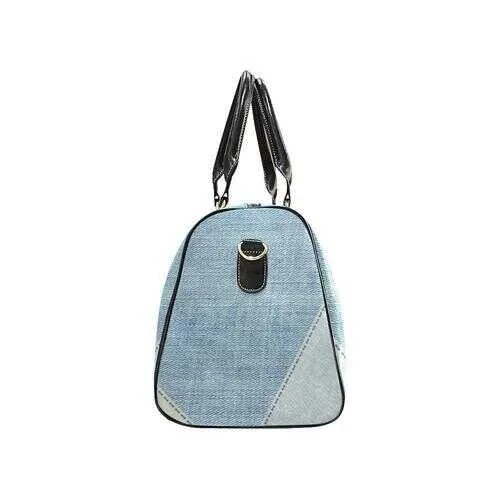 Travel Bags, Blue Denim Heart Style Adjustable Black Handle Zip Close Bag