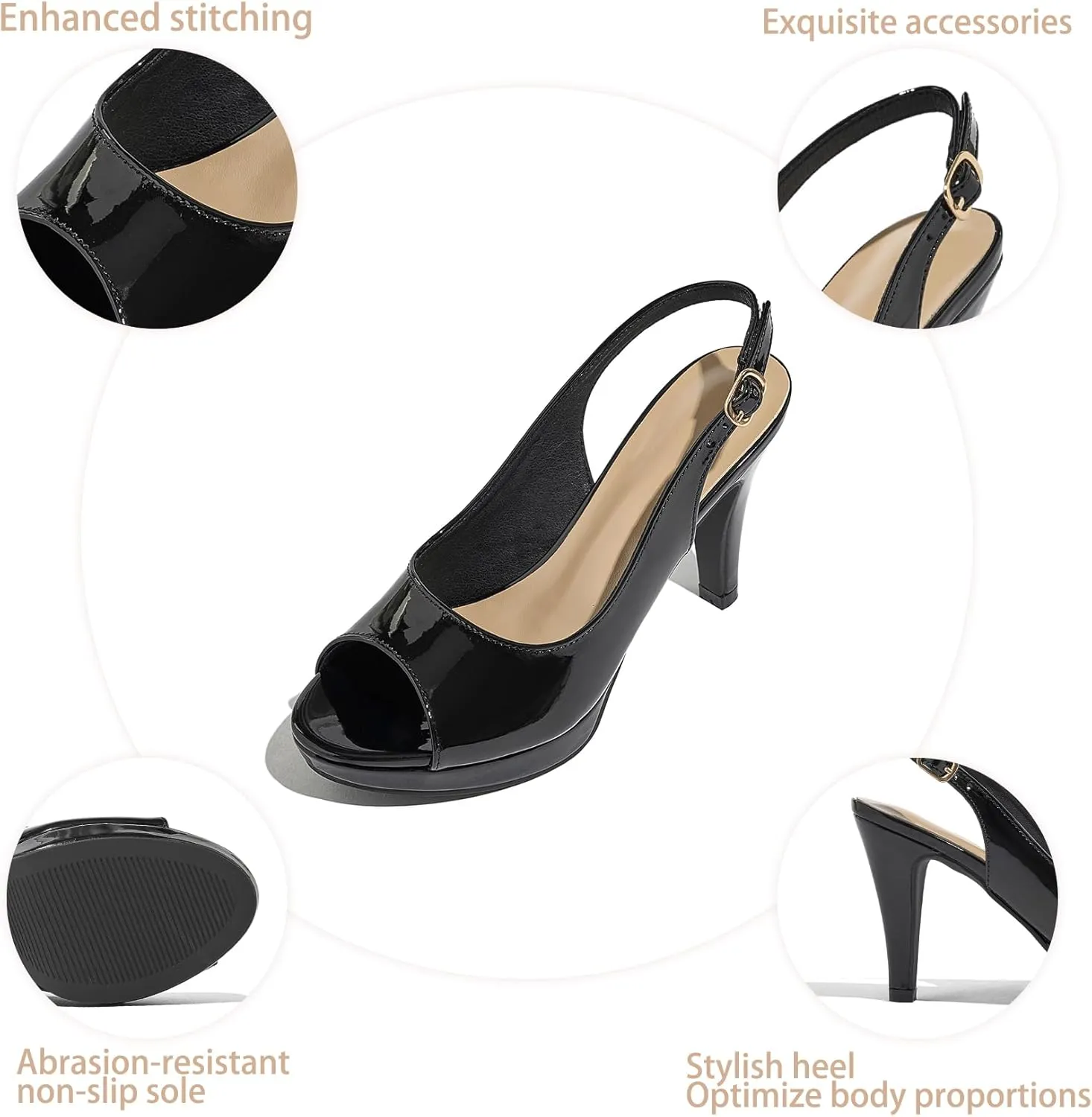 Womens Sexy High Heels Peep Toe Ankle Strap Platform Block Slingback Dress Pumps Shoes for Women