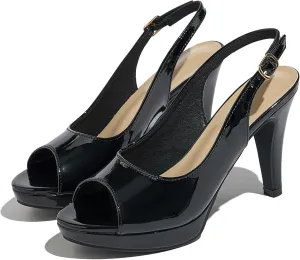 Womens Sexy High Heels Peep Toe Ankle Strap Platform Block Slingback Dress Pumps Shoes for Women