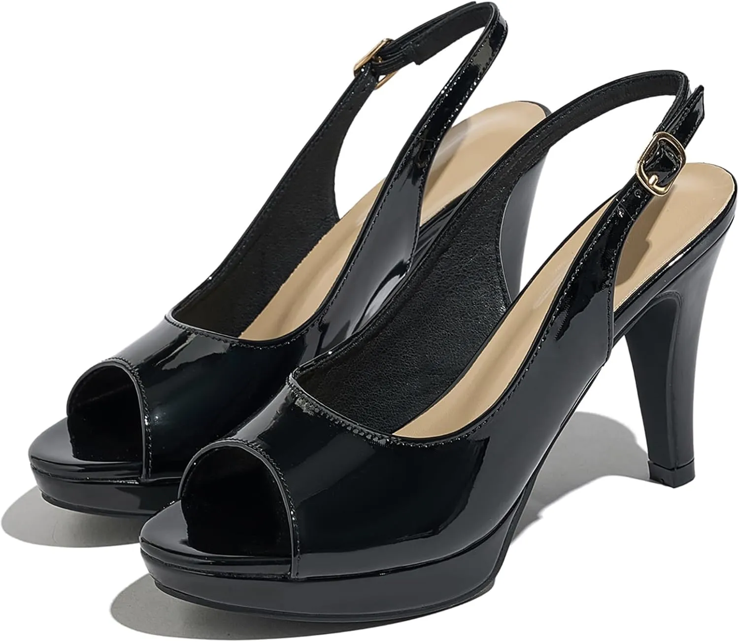 Womens Sexy High Heels Peep Toe Ankle Strap Platform Block Slingback Dress Pumps Shoes for Women