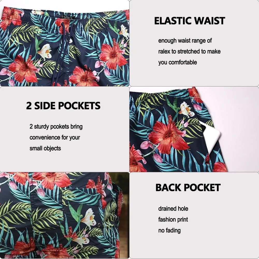 Womens Swim Trunks Print Shorts Women Beach Shorts  Quick-Dry Floral & Tropical Board Shorts with Pockets